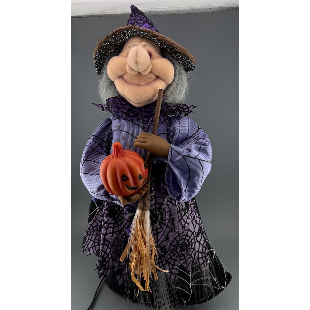 Vintage Fiber Optic Witch Halloween Light Pumpkin Broom Color Changing 16"